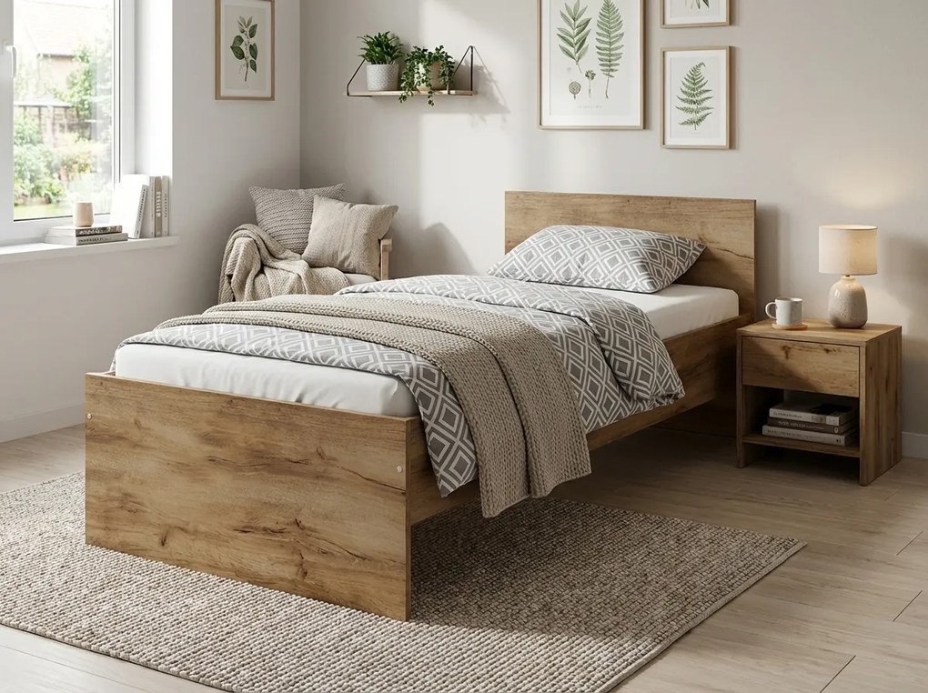 Łóżko ELISA 90 x 200 cm, dąb artisan Stelaż: Ze stelażem listwowym rolowanym, Materac: Materac Coco Maxi 20 cm