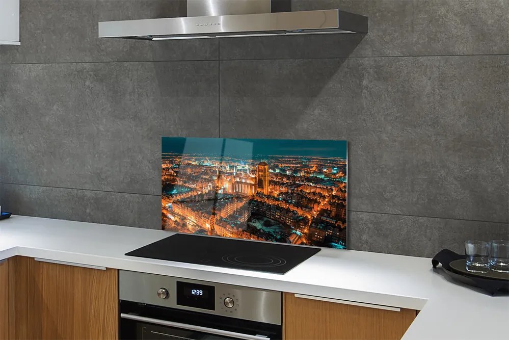Panel Szklany Gdańsk Panorama noc kościół