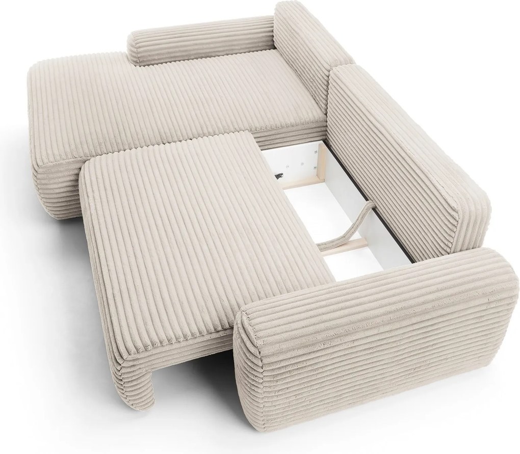 Masseno Narożnik OSSO z funkcją spania i pojemnikiem na pościel Narozniki L, Rozkładana sofa - Kremowy, AMBIENCE 02