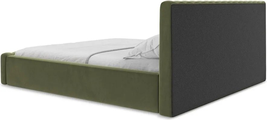 Zielone tapicerowane łóżko dwuosobowe ze schowkiem ze stelażem 140x200 cm Lemi – Makamii