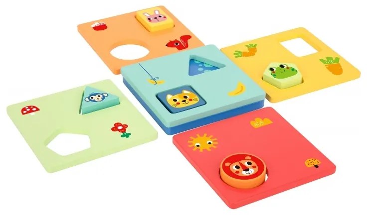 Tooky toy układanka montessori kształty i kolory zwierzątka 6 planszy fsc