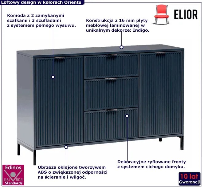 Granatowa komoda z lamelami D8-M15