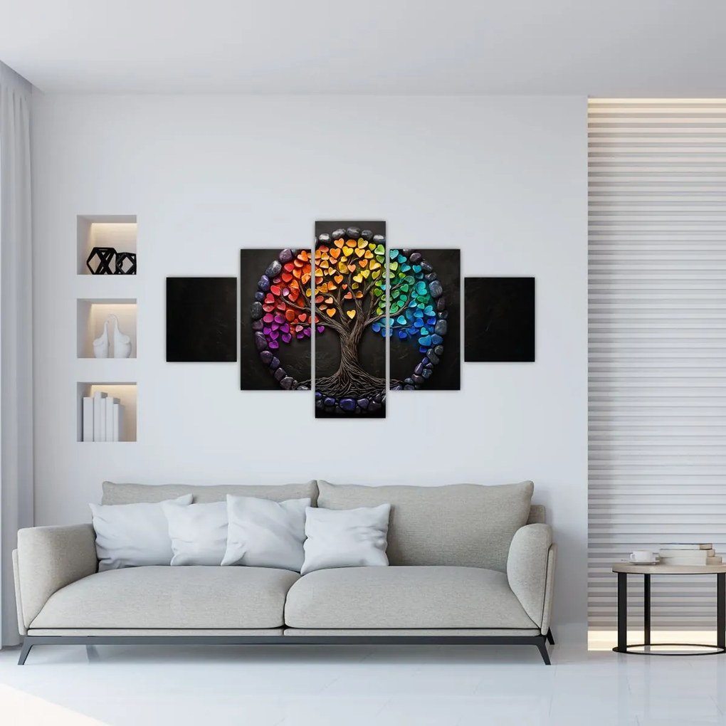 Obraz – Drzewo pełne kolorowych serc (125x70 cm)