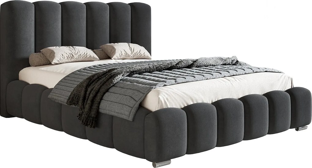 Łóżko dwuosobowe 200x200 cm Pearl - gruba pianka, nowoczesny styl, łóżko z pojemnikiem i metalowym stelażem - ciemny szary (Amor Velvet 4321)