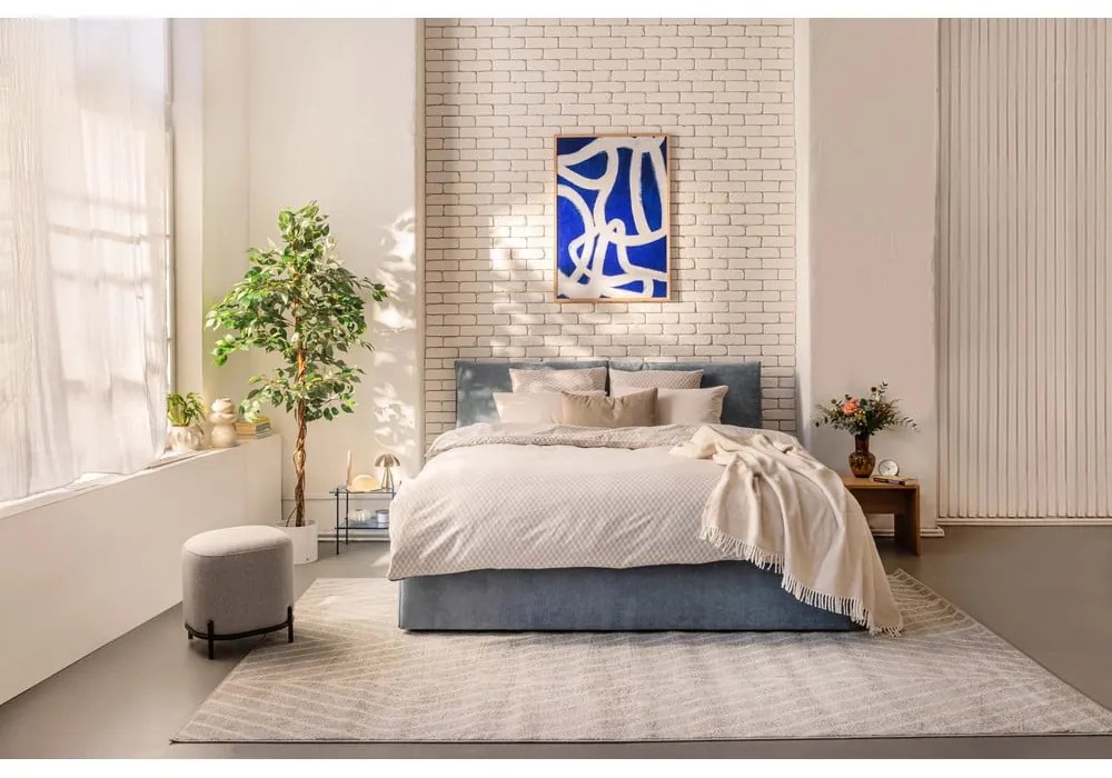 Niebieskie tapicerowane łóżko podwójne z miejscem do przechowywania z materacem/kratką 160x200 cm Thessa Pillow - Bonami Selection