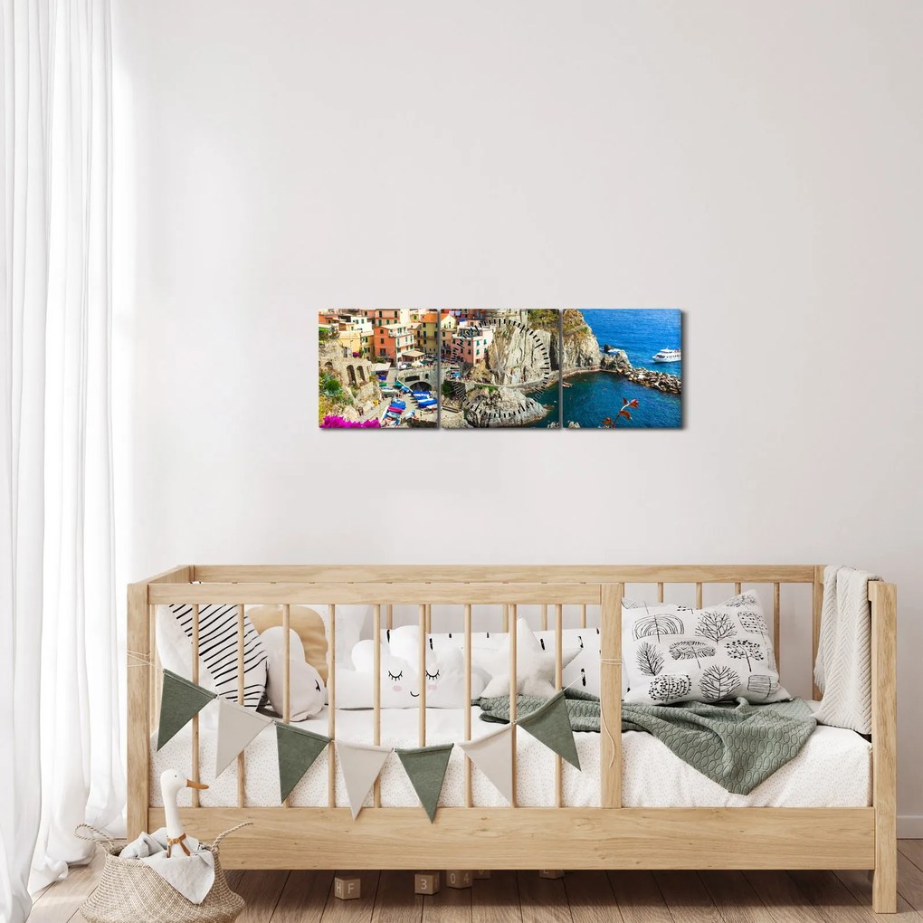 Obraz - Włoska wioska Manarola (z zegarem) (90x30 cm)