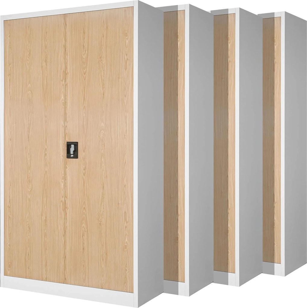 Zestaw 4x szafa biurowa metalowa biała/dąb sonoma, 900x1950x400 mm: JAN H Eco Design