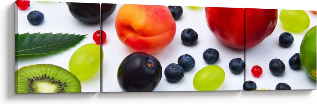 Obraz owoców z kroplami wody (170x50 cm)