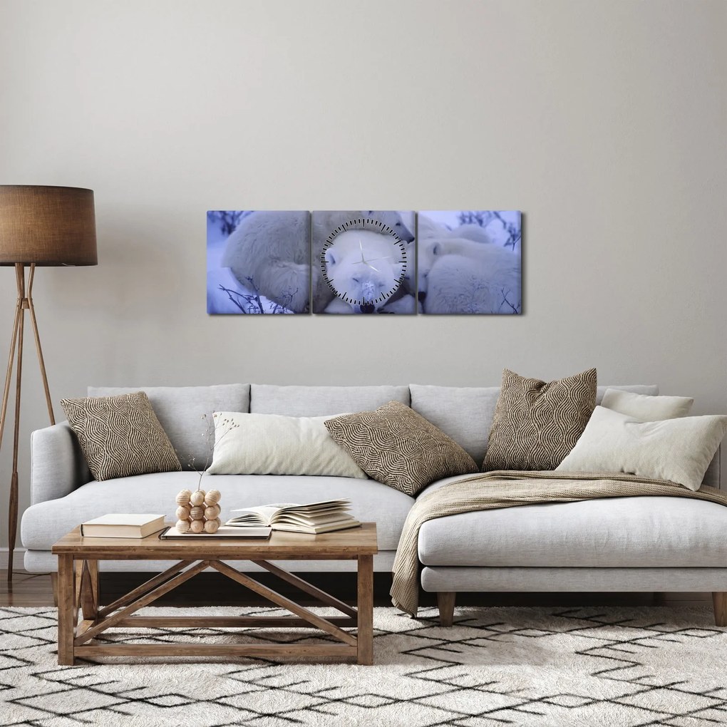 Obraz - Niedźwiadki polarne (z zegarem) (90x30 cm)