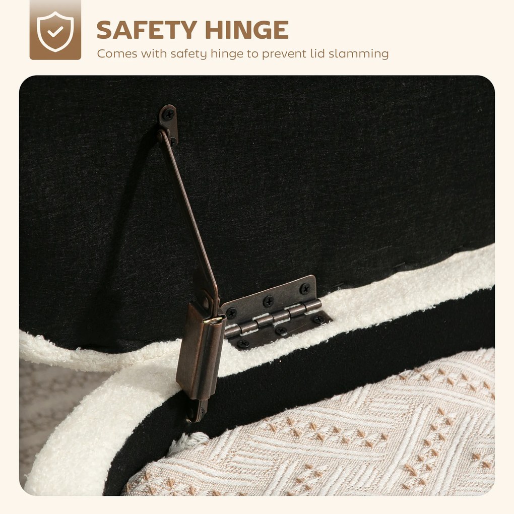 HOMCOM Pufa ze schowkiem, pufa z pokrywą i miejscem do przechowywania, metalowe nogi, pufa tapicerowana z pokryciem fleecowym, Kremowobiały