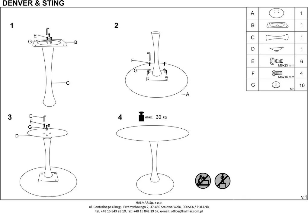 Designerski stół okrągły na jednej nodze Sting