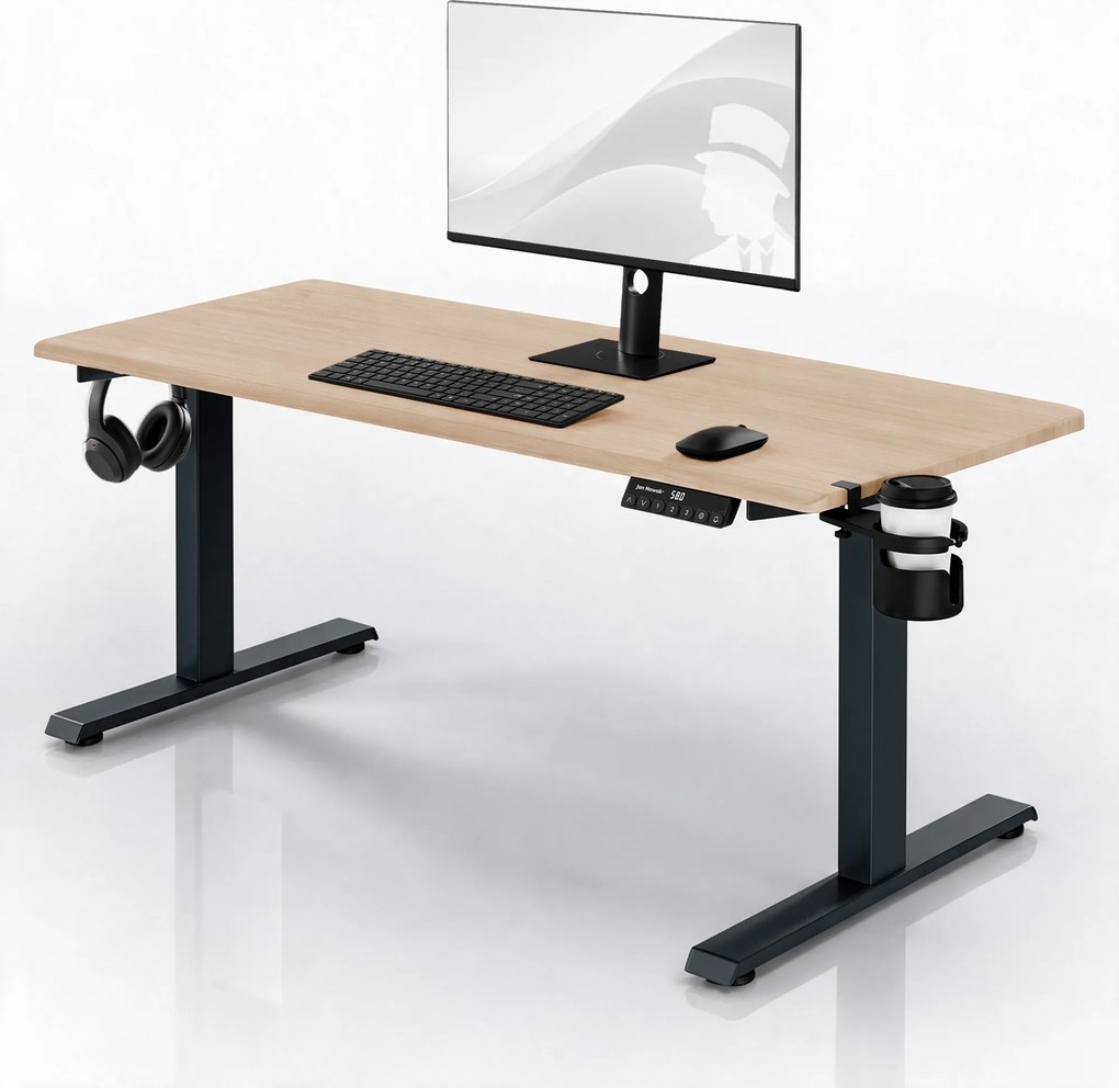 Biurko elektryczne z regulacją wysokości ergonomiczne antracytowe/dąb sonoma,1600x800 mm: ARIA