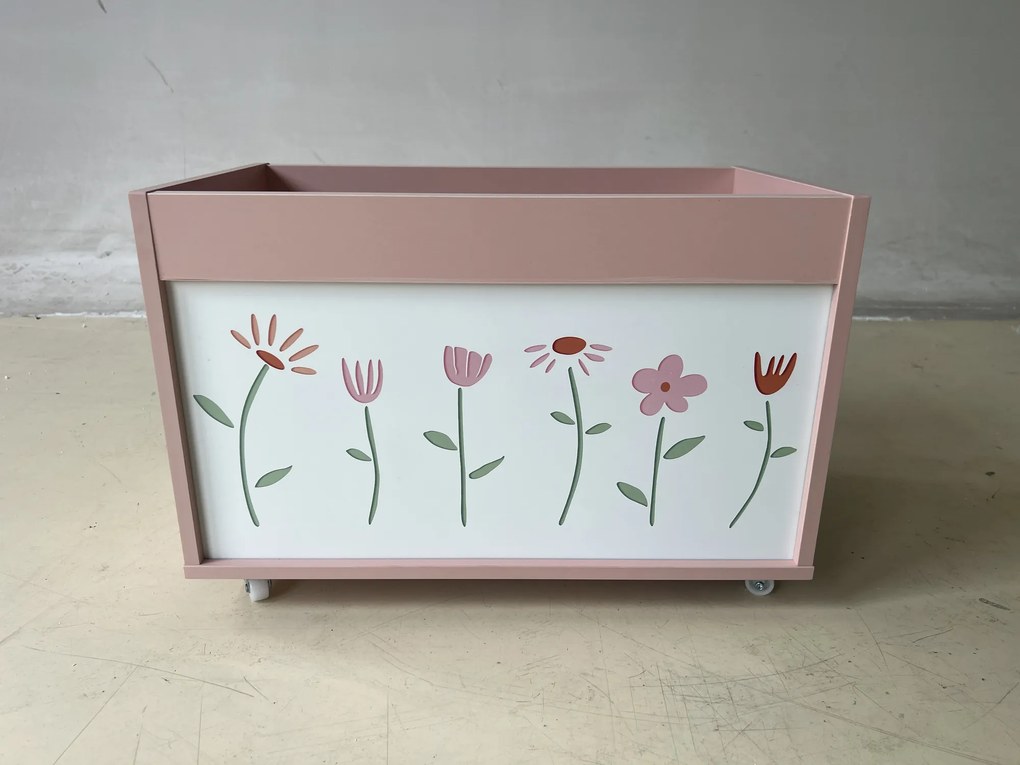 AIYAPLAY Skrzynia na zabawki, pojemnik na kółkach z hamulcami, 34,5 l otwarta skrzynia na zabawki z motywem kwiatowym, 50 x 30 x 33,5 cm | Aosom PL