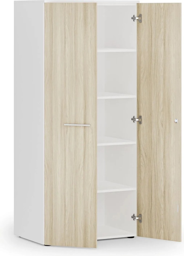 Szafa biurowa z drzwiami PRIMO WHITE, 800 x 500 x 1781 mm, biały/dąb naturalny