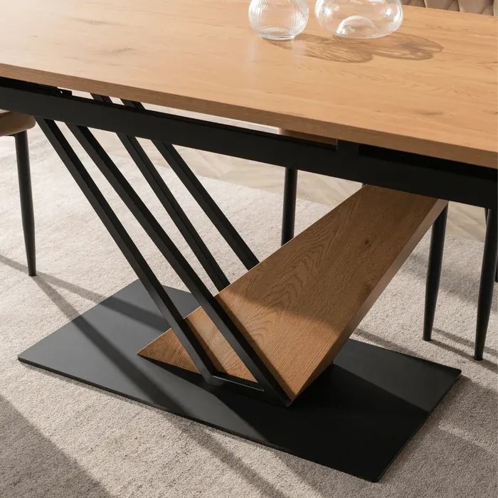 Stół Rozkładany Prostokątny REX 160-220 cm Dąb/Czarny Loft