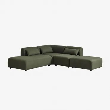Sofa Modułowy Narożny 3-częściowy Z Lewym Szezlongiem I Pufem Fogler Tkanina Baranek Boucle Żółty Curri - Sklum