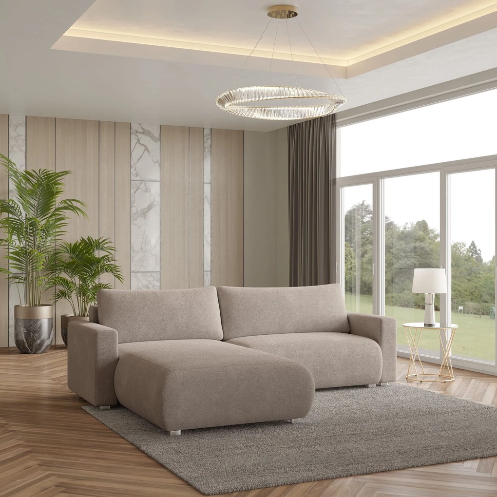 Masseno Narożnik TURIN z funkcją spania i pojemnikiem na pościel Narozniki L, Rozkładana sofa - Beżowy, NOW OR NEVER 05