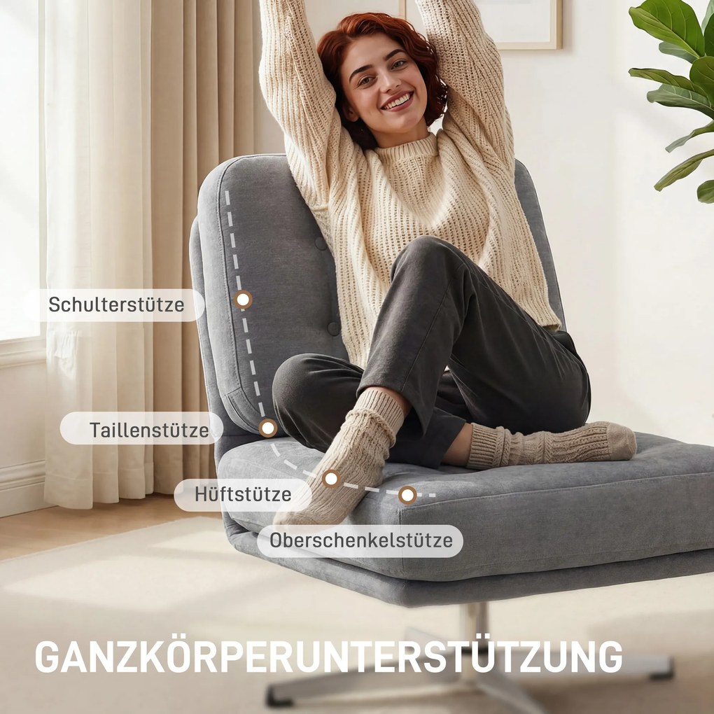 HOMCOM Obrotowy Fotel Akcentowy, Tapicerowany Fotel Czytelniczy z Chenille, Szerokim Siedziskiem, Sprężynowym Wypełnieniem i Metalowymi Nogami, Jasnoszary | Aosom PL