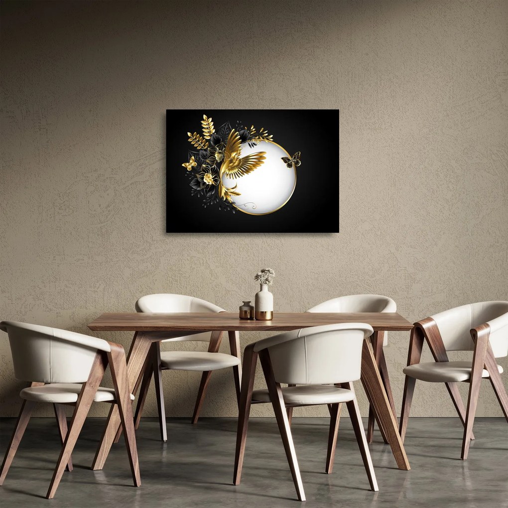 Obraz na szkle - Piłka ze złotymi motywami (70x50 cm)