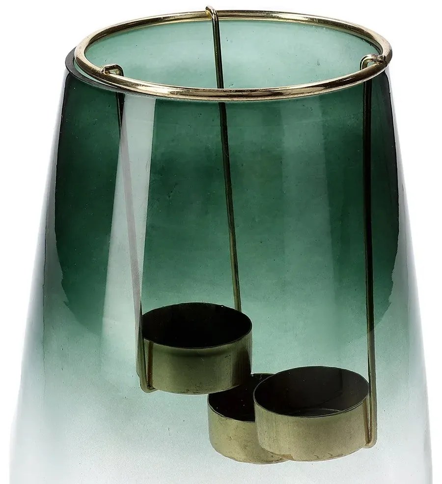 Lampion GALIA szklany z uchwytami na tealight zielony 15x20 cm HOMLA