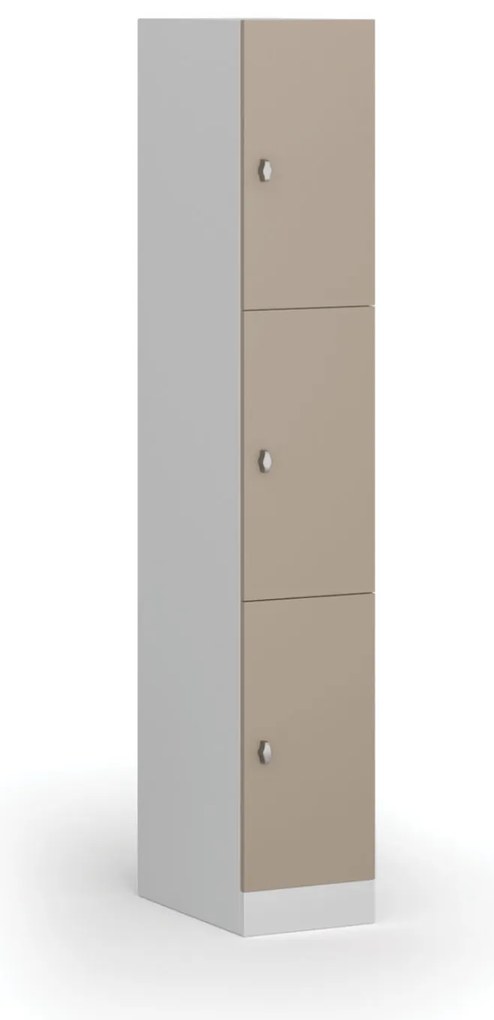 Szafka skrytkowa S1, 3 schowki, 1850 x 300 x 500 mm, zamek obrotowy, drzwi beżowe