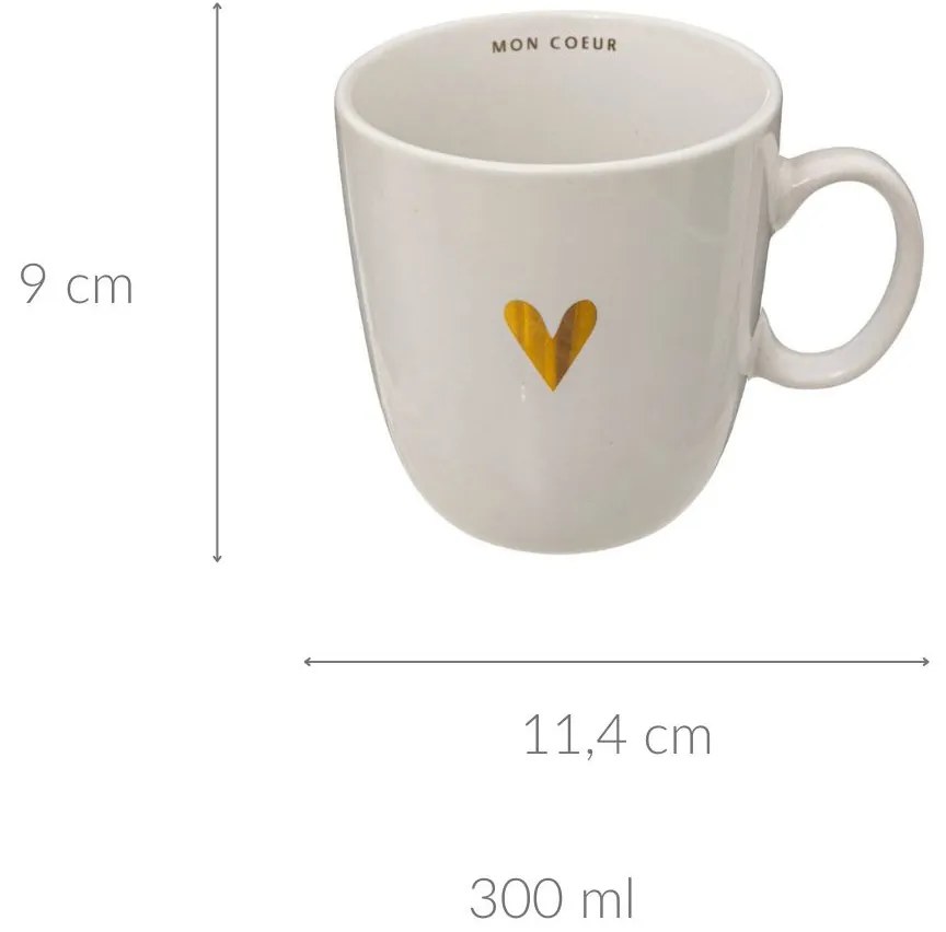 Kubek ceramiczny biały z serduszkiem FLORAL, 300 ml