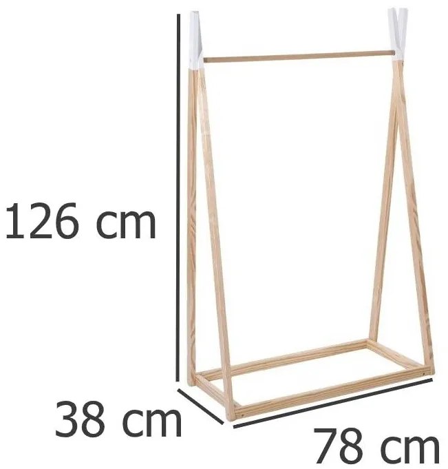 TIPI Drewniany wieszak na ubrania dla dzieci - 78 x 38 x 126