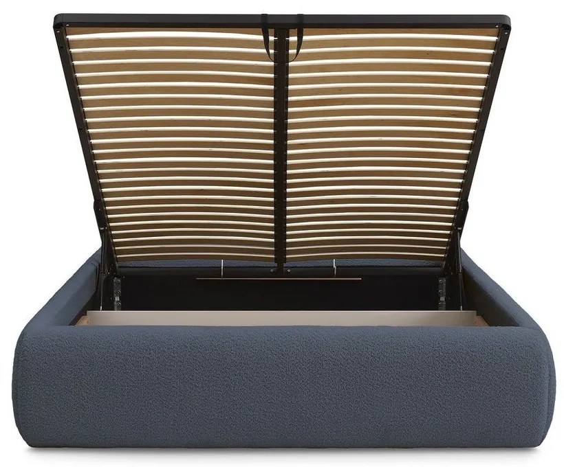 Ciemnoniebieskie tapicerowane łóżko dwuosobowe ze schowkiem/bez zagłówka ze stelażem 160x200 cm Inera – Bobochic Paris