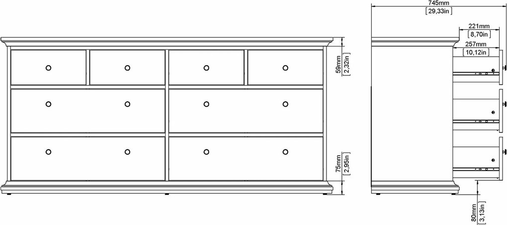 Szeroka komoda Paris 4+4 kolor szary