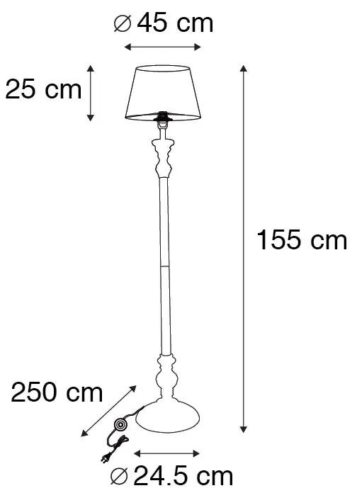 Lampa podłogowa z kloszem 45 cm czarny ze złotym wnętrzem - Classico klasyczny/Antyczny Oswietlenie wewnetrzne