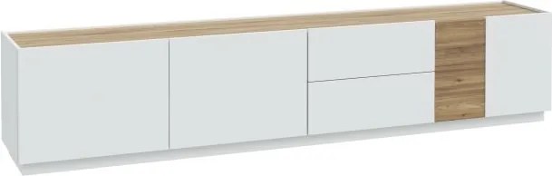 Stojący stolik RTV Lewisville 141 z 3 szafkami i 2 szufladami, Secret Grey/dąb Valencia