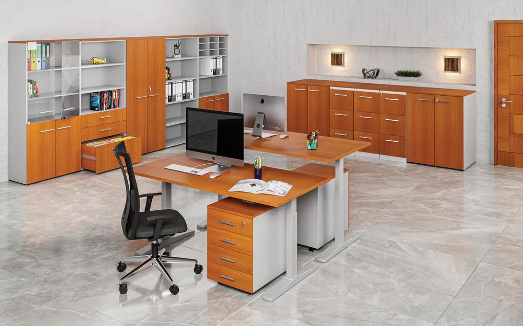 Szafa biurowa z drzwiami niskimi PRIMO GRAY, 800 x 500 x 1781 mm, szary/czereśnia