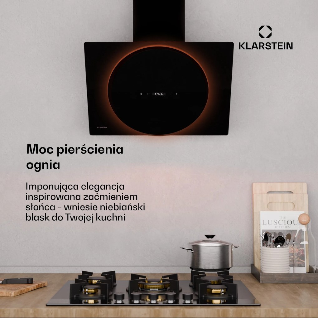 Klarstein Eclipse 60cm 542m³/h Okap Przyścienny Skośny Czarny