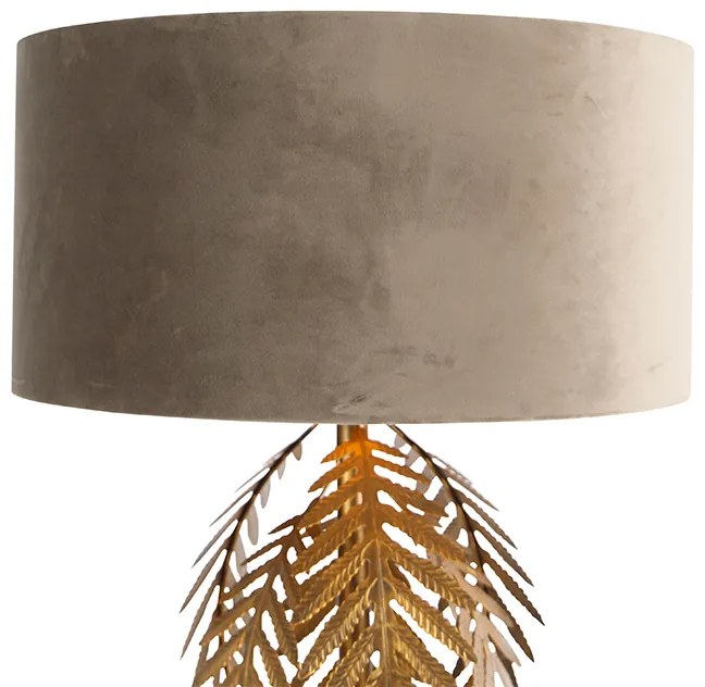 Lampa podłogowa w stylu vintage złota 145 cm z abażurem z weluru taupe 50 cm - Botanica Rustykalny / Vintage Oswietlenie wewnetrzne