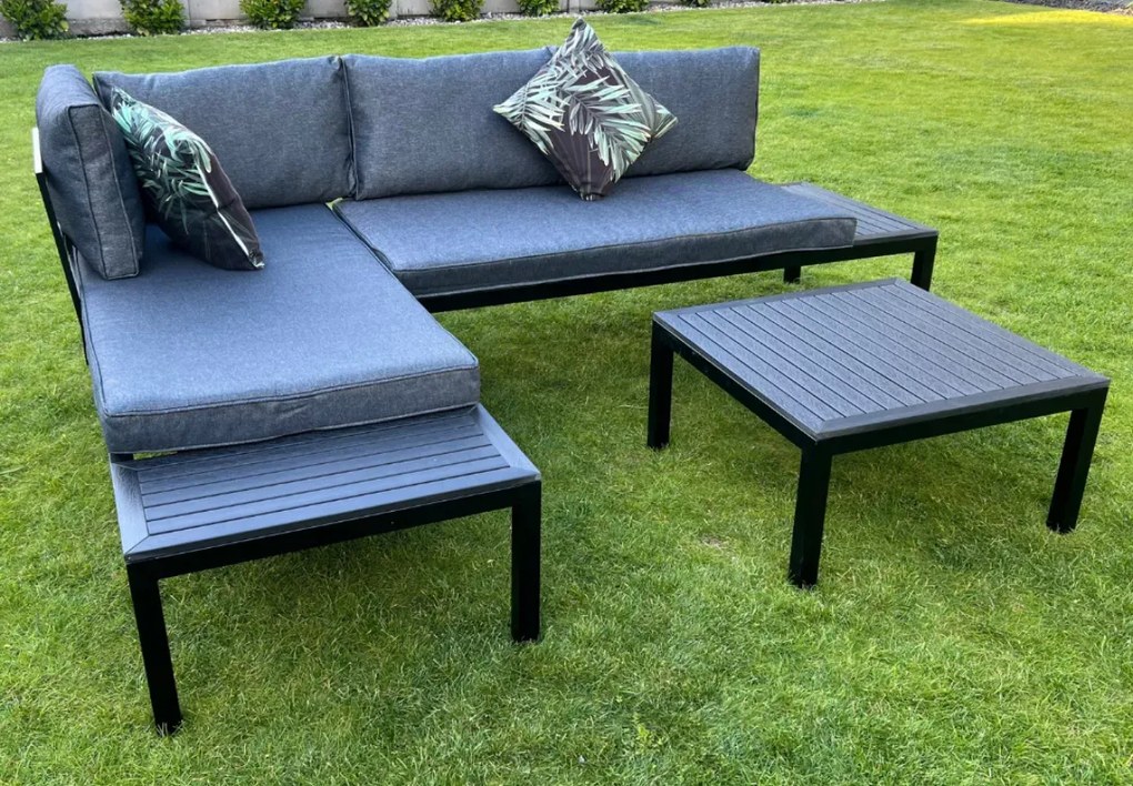 Zestaw ogrodowy Loftia 2x sofa narożna 4-osobowa + stolik kawowy stalowy szary/czarny