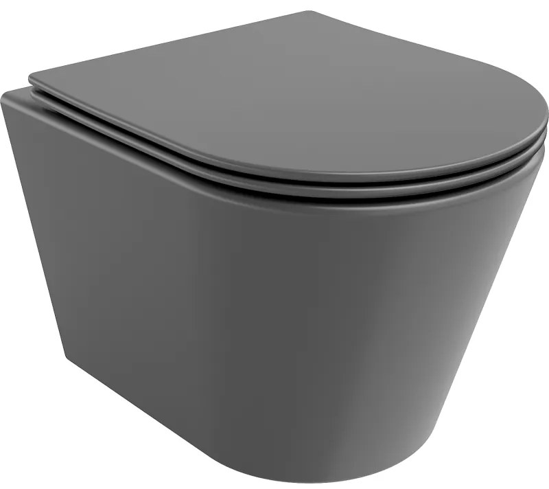 Mexen Rico miska wc Rimless z deską wolnoopadającą slim, duroplast, szara ciemna mat - 30724071