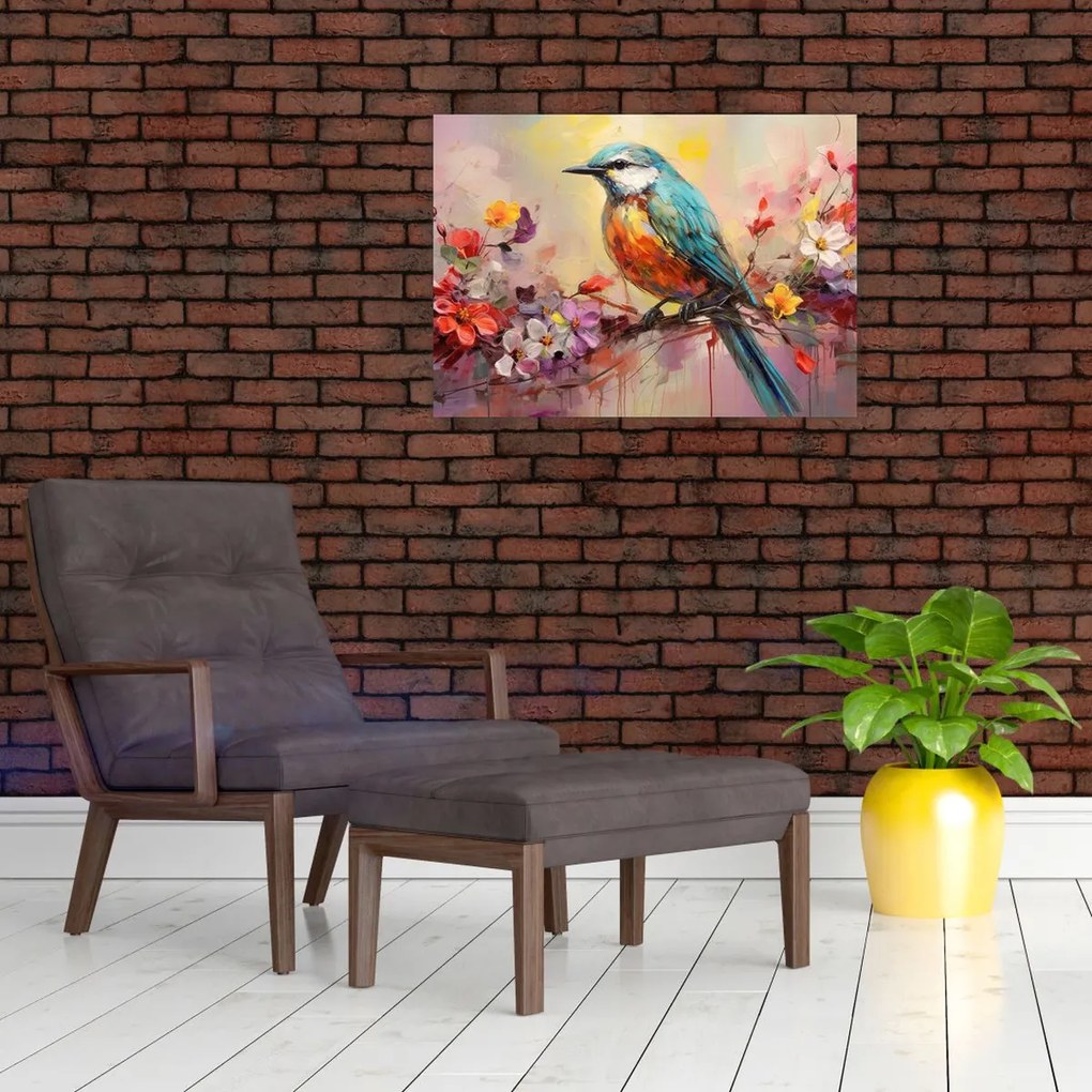 Obraz na szkle - Malowanie ptaka (70x50 cm)