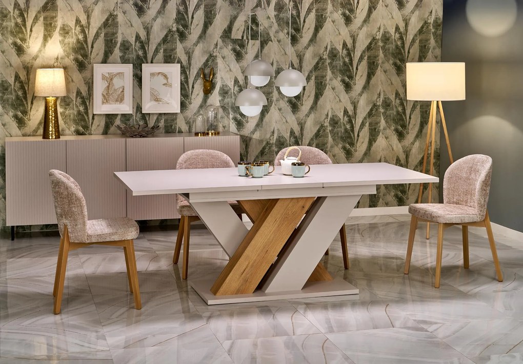 Stół do Jadalni Rozkładany płyta kaszmir/dąb cremona 160-200/90/77 BRANDON