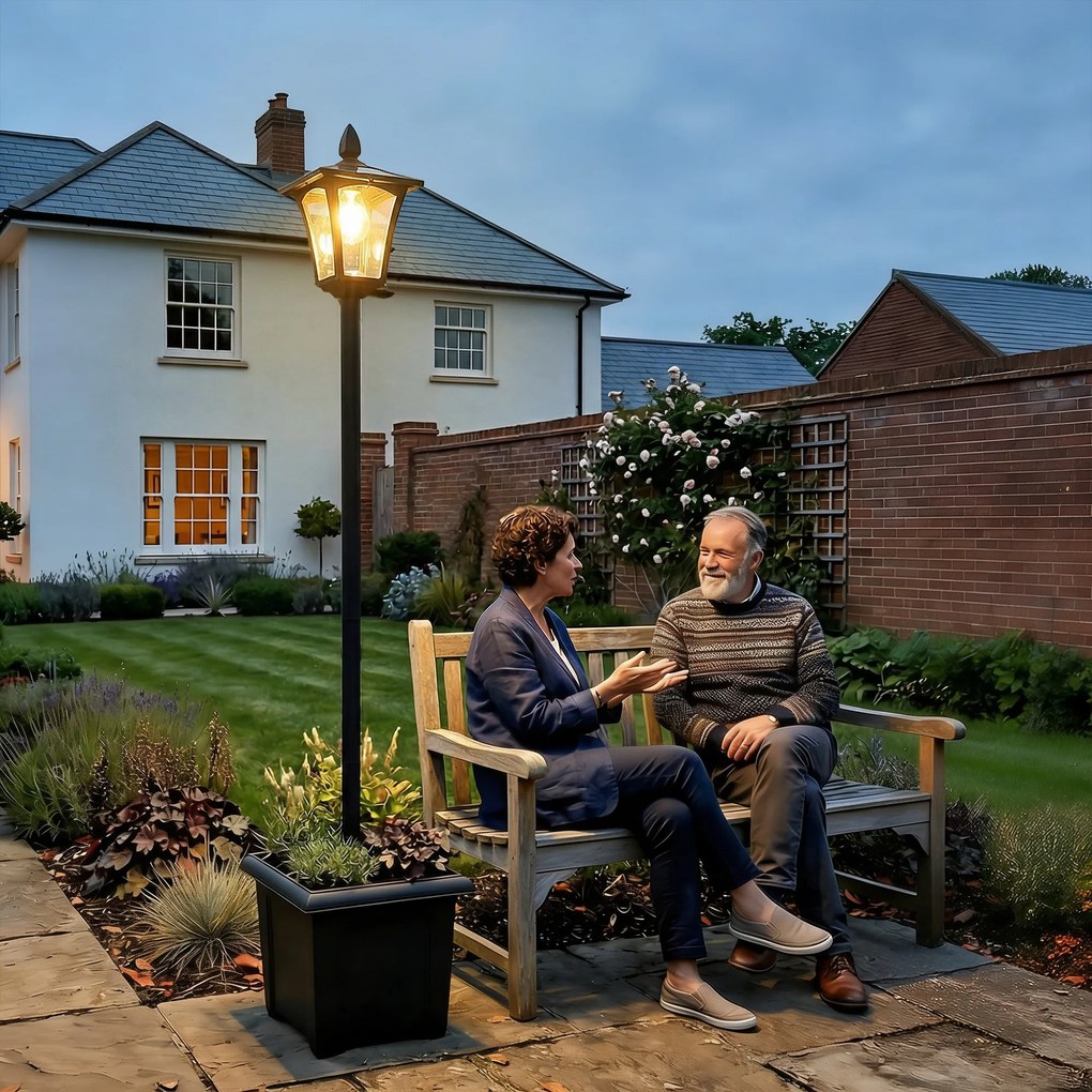 Outsunny Solarna lampa ogrodowa, odporna na warunki atmosferyczne, wysokość 160 cm, LED, 10 godz. oświetlenia, IP44, zewnętrzna, Czarna | Aosom PL