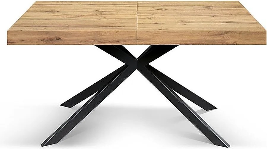 Stół drewniany, wykończenie dębowe, podstawa w kształcie litery X z antracytowego metalu, 180×90–260×90 - CAMAIORE