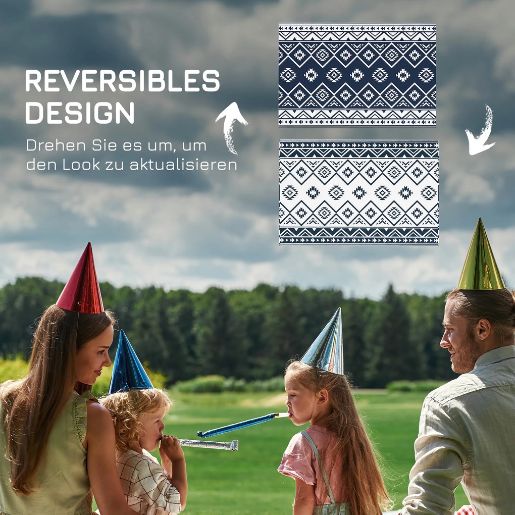 Outsunny Dywan zewnętrzny, Tarasowy dywan, odporny na warunki atmosferyczne, nowoczesny design, 182 cm x 274 cm x 0,3 cm, Czarno + Biały