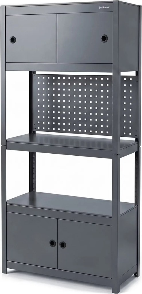Metalowy regał warsztatowy z szafkami Johnny, 80 x 42 x 180 cm, kolor antracyt