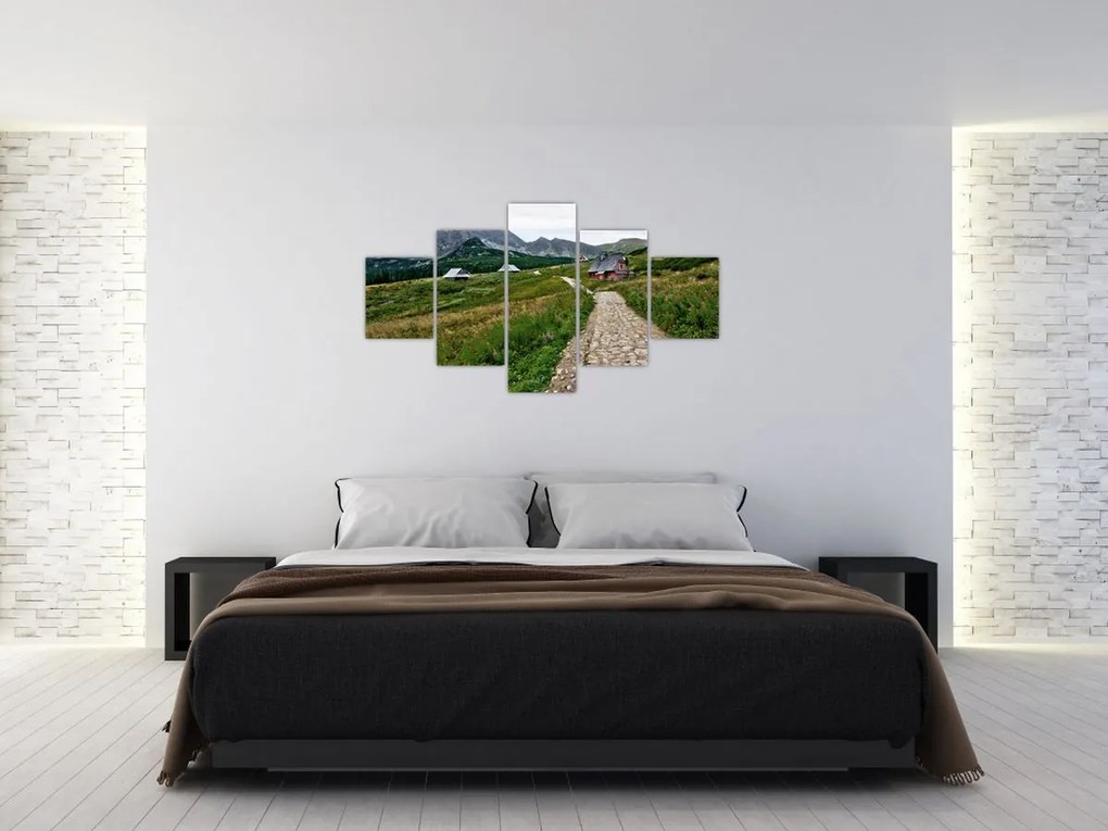 Obraz - Krajobraz górski z domami (125x70 cm)