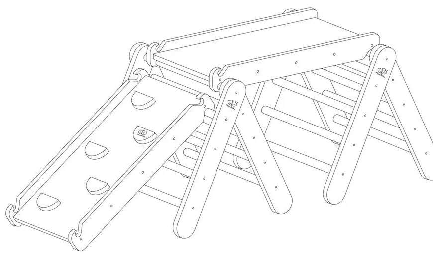 Szaro-naturalna drabinka pikler z litego drewna sosnowego 265x61x60 cm Montessori – Meowbaby