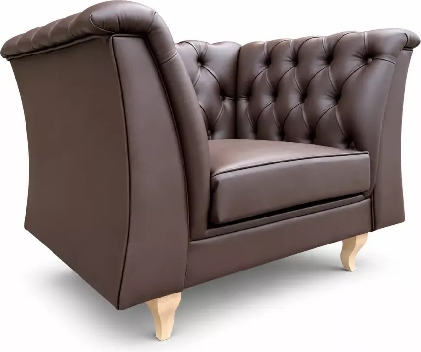 (Wyprzedaż) Pikowany fotel Chesterfield z brązowej ekoskóry