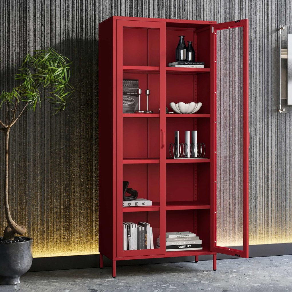 Witryna szklana do salonu czerwona Modern ANGELO 800 x 1850 x 450 mm