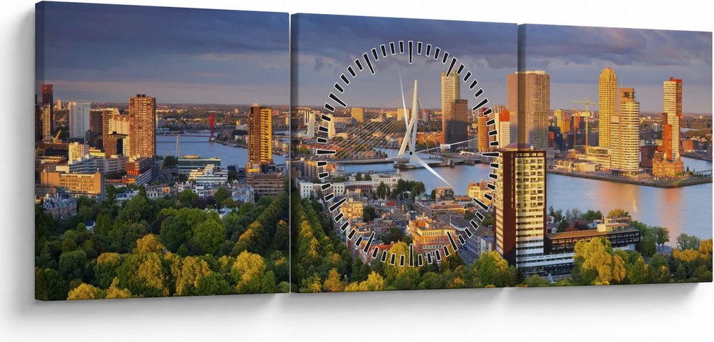 Obraz - Panorama Rotterdamu, Holandia (z zegarem) (90x30 cm)