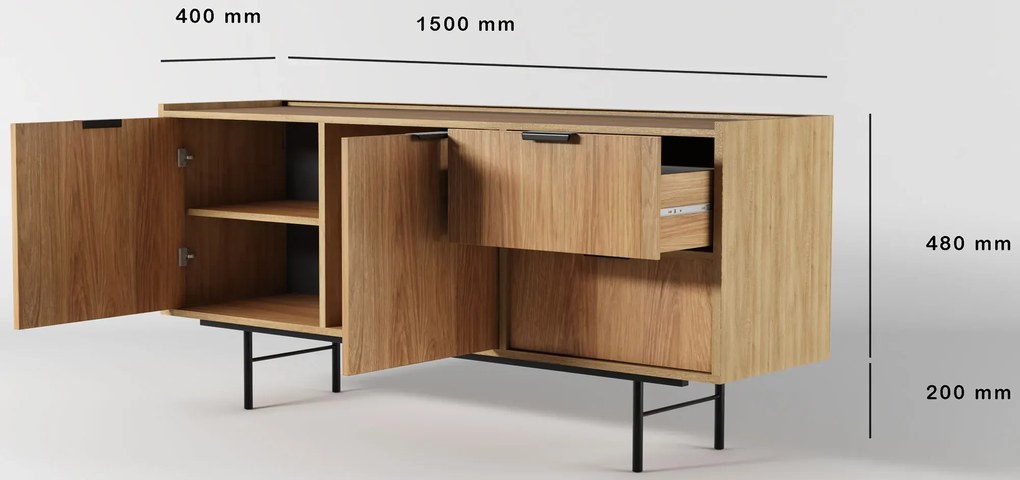 Komoda z 2 szufladami i szafką hikora naturalna A6-A56