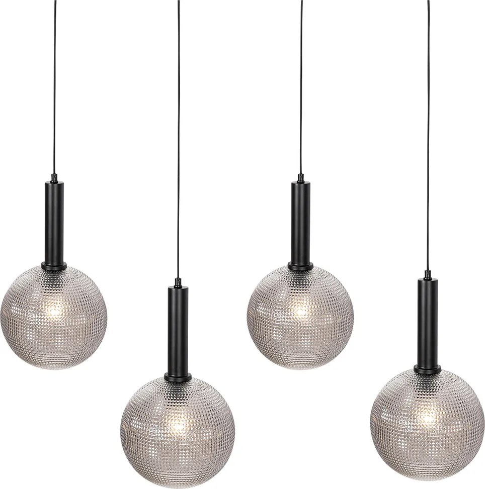 Designerska lampa wisząca czarna z przydymionym szkłem 4-światłowa - Chico