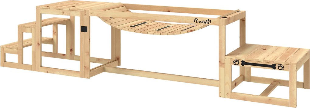 PawHut Zestaw Agility dla Psów, Konstrukcja do Treningu Psów z Mostem, Schodami, Platformą, Drewno Świerkowe, dla Dużych Psów do 40 kg